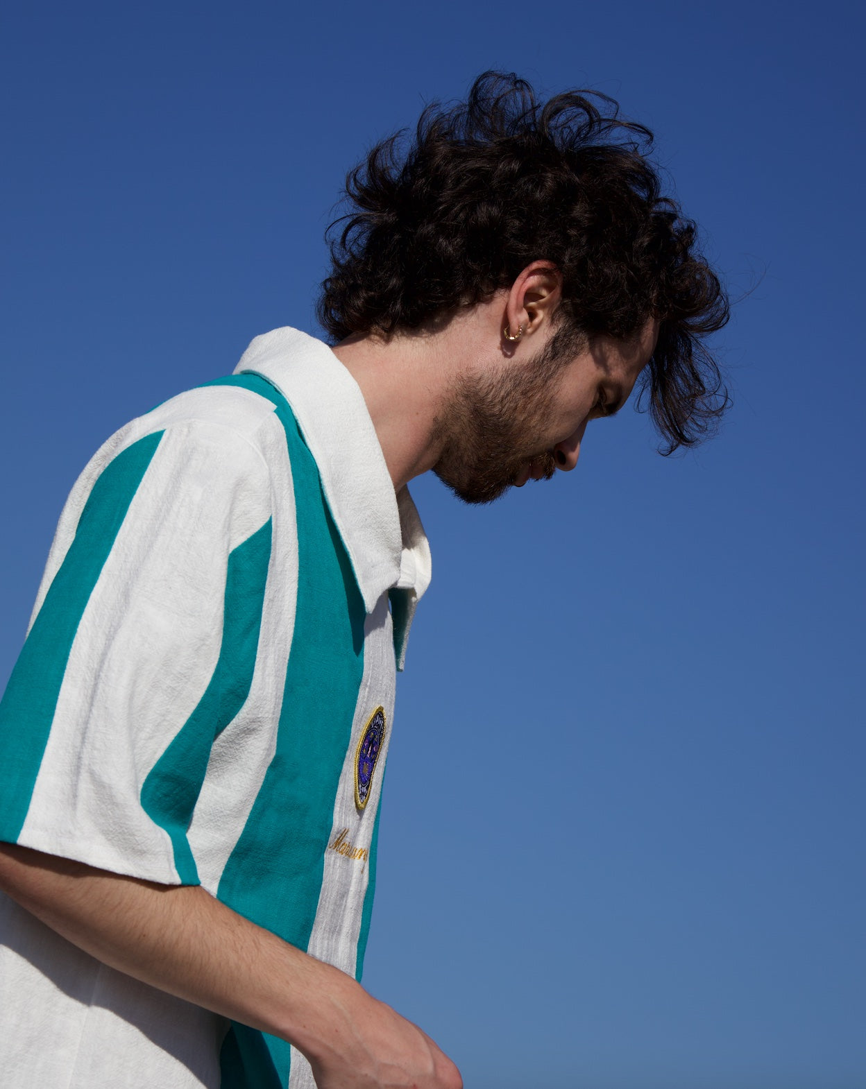 Maillot en lin rayé Écru Turquoise