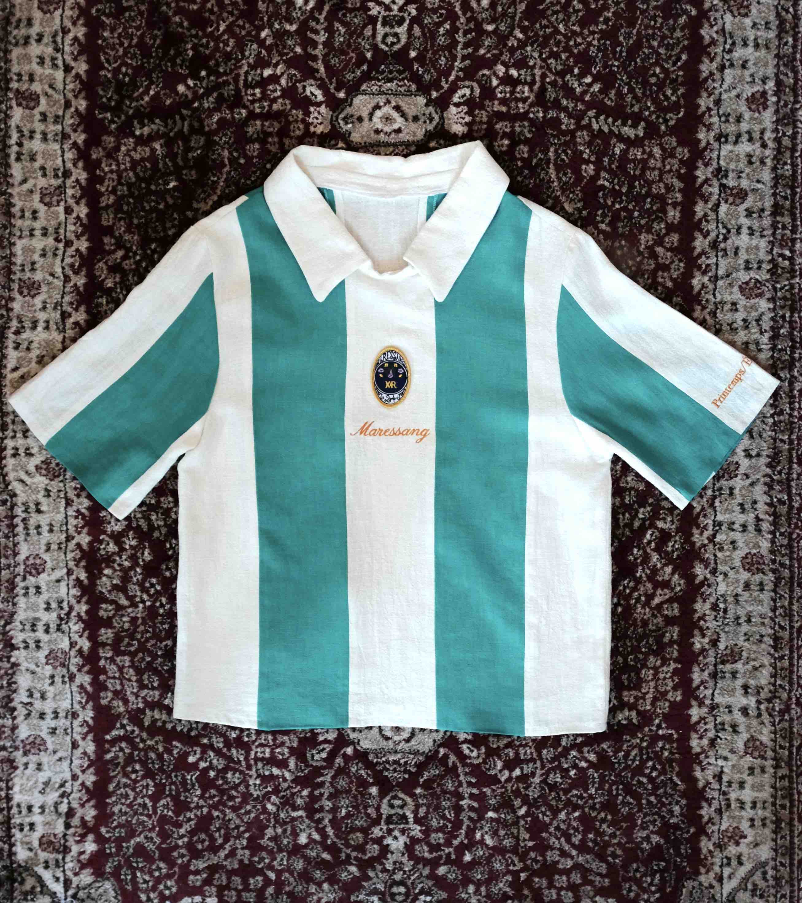 Maillot en lin rayé Écru Turquoise