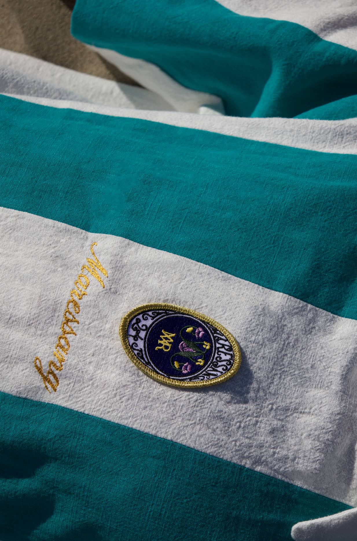 Maillot en lin rayé Écru Turquoise